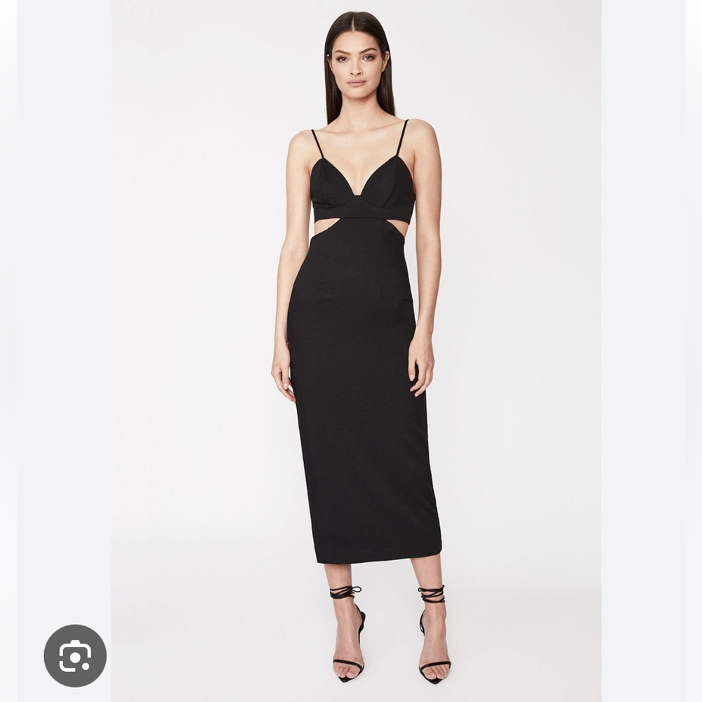 Bardot Cutout Slit Midi Dress in Black